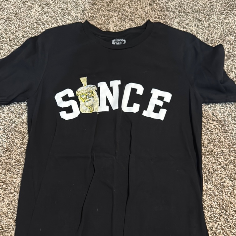 Black and White Short Sleeve Tee with Collegiate Design